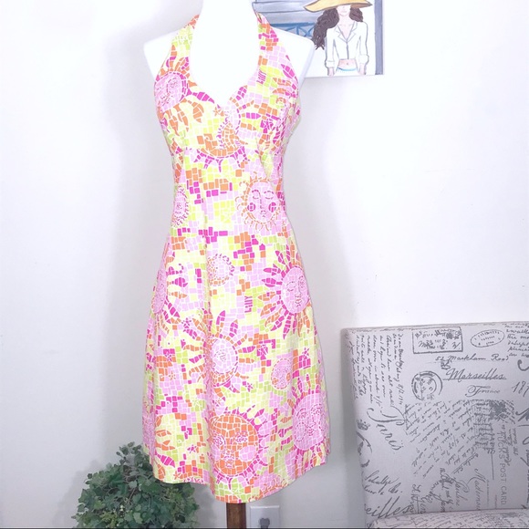 Lilly Pulitzer Dresses & Skirts - Lilly Pulitzer Mosaic Sun Moon Halter Dress Size 6